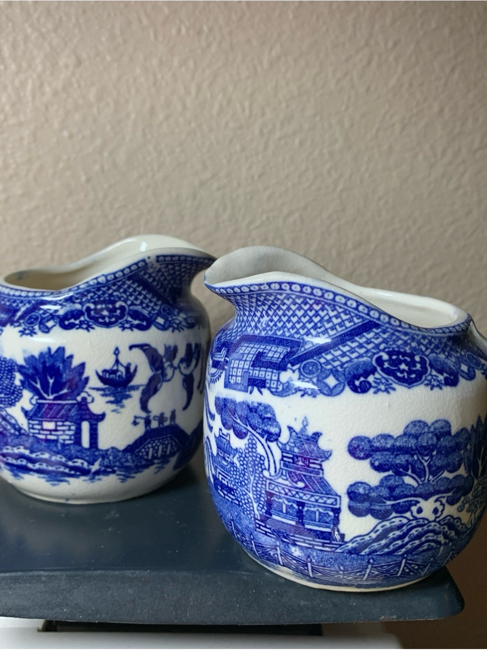 Blue Willow Creamers (2) Marked Japan Blue Transferware VTG